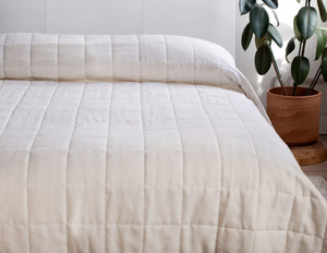 lot 161 image: Size FullQueen Color Cream French Linen Box Stitch Quilt  BOKSER HOME
