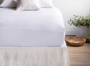 lot 172 image: Size Queen  Color Cream 100% French Linen Bed Skirt  BOKSER Home