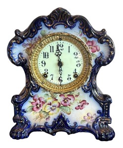 lot 8 image: P - Vintage Sonja Clock Company Porcelain Mantel Clock with Floral Design