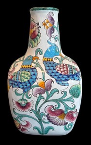 lot 21R image: P - Hand-Painted Ceramic Vase with Birds and Floral Motif by Country Floors