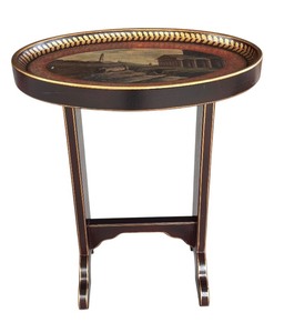 lot 22R image: P - Vintage Oval Accent Table with Historic Scene