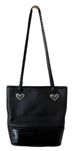 lot 25R image: P - Brighton Black Leather Bucket Handbag with Braided Straps