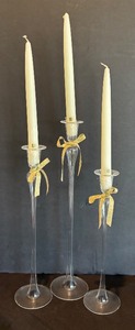 lot 33R image: P - Set of 3 Tall Glass Candle Holders with Candles