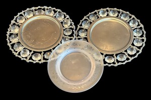 lot 37R image: P - Set of 3 Decorative Candle Plates with Etched Glass and Crystal Accents