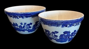 lot 40R image: P - Set of 2 Vintage Blue and White English Nesting Bowls