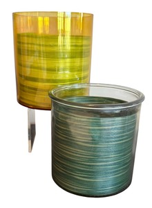 lot 61R image: P - Two Clear Glass Vases with Striped Inserts