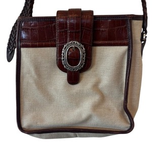 lot 88R image: P - Brighton Canvas and Brown Croc Embossed Leather Handbag with Buckle Accent