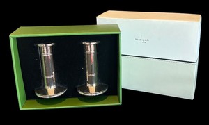 lot 89R image: P - Pair of Lenox for Kate Spade Silver Plated Candleholders