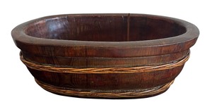 lot 92R image: P - Rustic Wooden Oval Bowl with Woven Trim