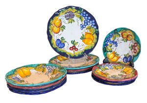 lot 95R image: P - Italian Hand-Painted Dinnerware Service for 4 with Fruit Motif