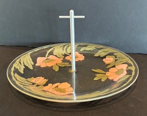 lot 98R image: P - Vintage Glass Tidbit Tray with Floral Design