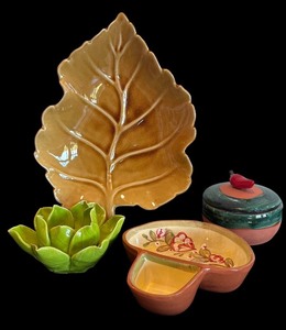 lot 104R image: P - Decorative Collection with Leaf Platter, Floral Candle Holder, Covered Dish and More