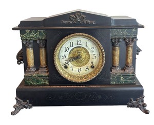 lot 73R image: P - Antique E. Ingraham Mantle Clock with Ornate Columns