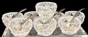 lot 109H image: DR - Set of 7 Vintage Restoration Hardware Crystal Salt Cellars with Spoons