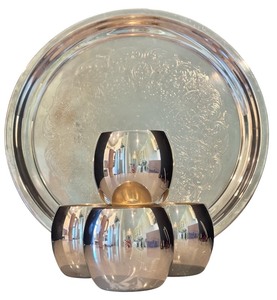 lot 113H image: DR - Set of 4 Silver Stemless Cups by Towle with 12 14 Inch Towle Tray