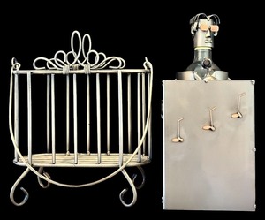 lot 116H image: DR - Set of 2 Metal Wine Holders Including Piano Man Figurine and 2-Bottle Caddy