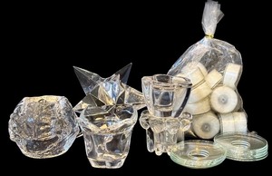 lot 118H image: DR - Collection of Vintage Glass Votive Candle Holders and Candles, Assorted Designs