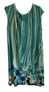 lot 212R image: C - Chicos Dress Size 3 Green Striped Floral Cap Sleeve