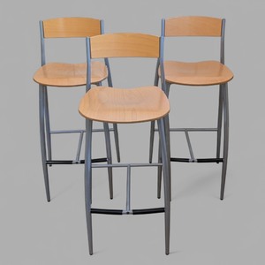 lot 2 image: G - Set of 3 Modern Wood and Metal Bar Stools from Design Within Reach