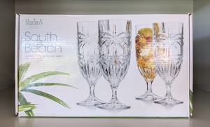 lot 49 image: ML - Shannon Crystal South Beach Set of 4 Palm Ice Beverage Goblets 9 oz