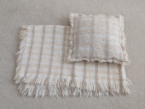 lot 51 image: UL - Irish Tan Plaid Fringed Blanket and Matching Throw Pillow by Helena Ruuth