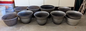 lot 55 image: G - Collection of 10 Assorted Plastic Planters, Largest 14 Inch Diameter