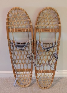 lot 62A image: UL - Pair of Sebago Traditional Wooden Snowshoes with Leather Bindings