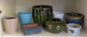 lot 121 image: G - Collection of 8 Assorted Ceramic Planter Pots and Vases