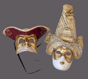lot 124 image: LL - Set of 2 Venetian Ca Macana Wall Masks with Musical Motif