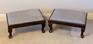 lot 134 image: LL - Pair of Upholstered Wooden Footstools
