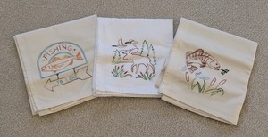 lot 176 image: UL - Set of 3 Embroidered Hand Towels with Nature and Fishing Designs