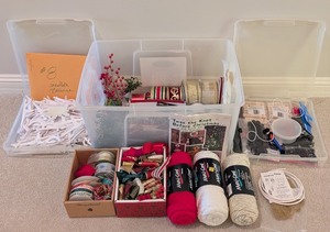 lot 190 image: UL - Large Christmas Craft Supply Collection with Yarn, Ribbon, and Snowflake Ballerinas