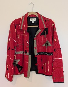 lot 218 image: UL - Orvis Large Red Cotton Embroidered Jacket with Tassel Details
