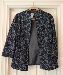 lot 222 image: UL - Chicos Size 2 Blue and Black Floral Embroidered Jacket