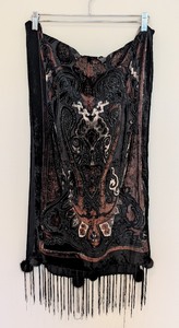 lot 224 image: UL - Velvet Wrap with Beaded Fringe and Faux Fur Pom Details