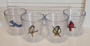 lot 225 image: K - Set of 4 Tervis Tumblers with Embroidered Bird Designs