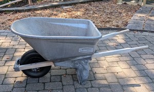 lot 116 image: G2 - Rubbermaid Poly Wheelbarrow with Wood Handles