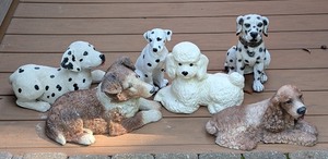 lot 117 image: G2 - Collection of 6 Dog Figurines - Resin, Plaster, and Cement Mix