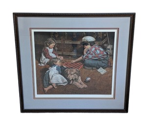 lot 125 image: MB - Framed Limited Edition Print by Jim Daly, Children Playing Checkers