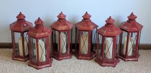 lot 126 image: MB - Set of 6 Red Metal Lanterns with Candles