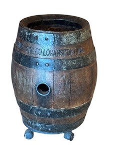 lot 2 image: Antique K.G. Schmidt Brewing Co. Wooden Barrel on Rolling Base