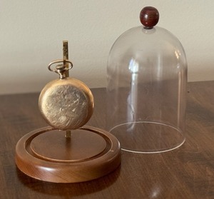 lot 12D image: Clinton Engraved Pocket Watch with Display Dome and Wooden Stand