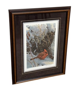 lot 26 image: Framed Robert Bateman Signed Limited Edition Cardinal Print