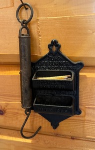lot 30D image: Antique Cast Iron Match Holder and Brass Hanging Spring Scale