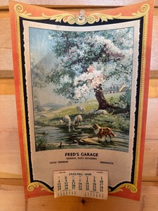 lot 32D image: 1948 Freds Garage Calendar with Pastoral Art Print Good Thunder Minnesota