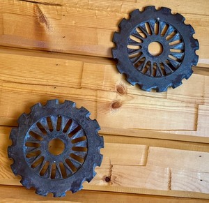 lot 38D image: Pair of Vintage Metal Tractor Seed Planter Plates