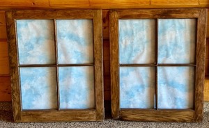 lot 43D image: Pair of Rustic 4-Pane Wooden Window Frames, No Glass