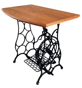 lot 58D image: Vintage Cast Iron Treadle Sewing Machine Base Table with Wood Top