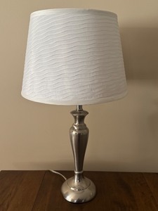 lot 64D image: 27-Inch Table Lamp with Brushed Metal Base and Textured White Shade