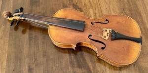 lot 68D image: Vintage Full-Size Violin with Decorative Back, Needs Repair